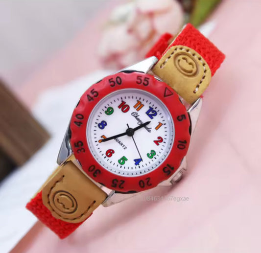 Boys Girls Quartz Watch Kids Children's Fabric Strap Student Time Clock Wristwatch Colorful Number Dial birthday Gifts Watches