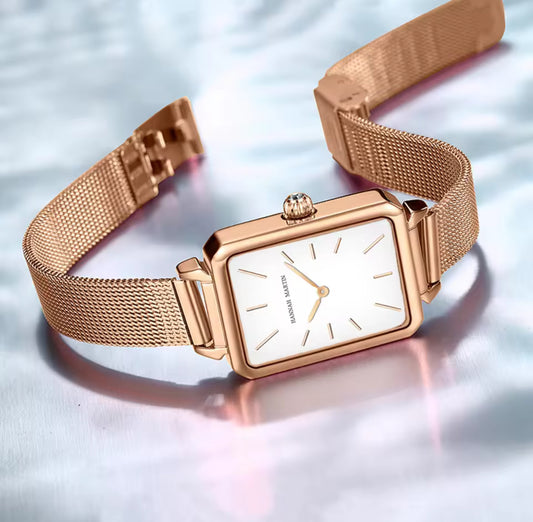 Rectangle Ultrathin Nordic Simple Style Japan Quartz Movement Fashion Stainless Steel Mesh Silvery Bracelet Belt Ladies Watch
