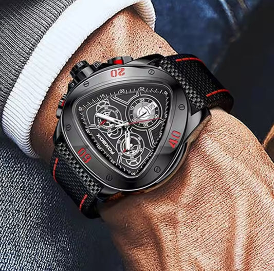 FOXBOX Fashion Luxury Quartz Man Watch Creative Big Dial Chronograph Nylon Strap Casual Sport Triangle Men's Watches Date Clocks