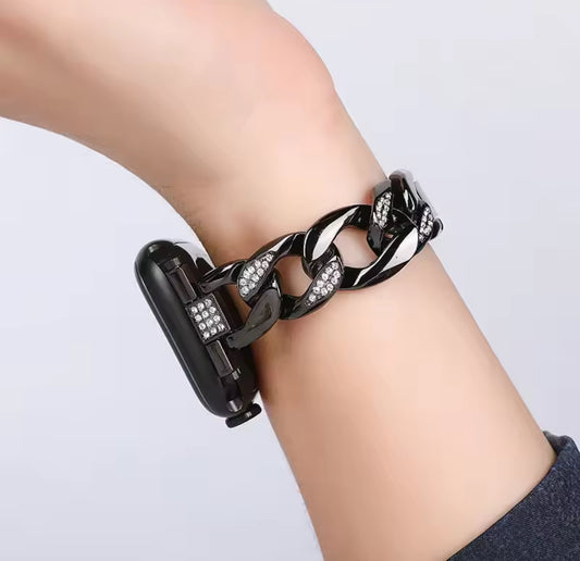 New Metal Diamond Embedded Denim Chain Smart Watchband Compatible with Apple Watch 1/2/3/4/5/6 Generation Luxury Strap