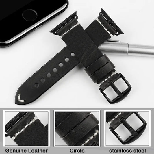Black Leather Watch Band for Apple Watches