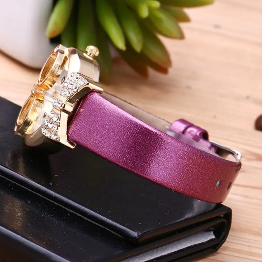 Cat Face Kids Watch with Cartoon Design and Leather Band