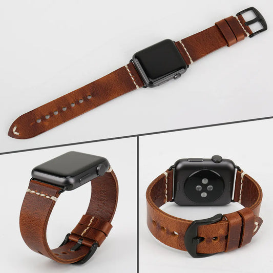 Black Leather Watch Band for Apple Watches